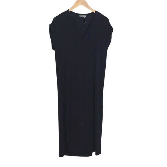 ZARA W&B Collection‎ Womens V-Neck Cap Sleeve Midi T-Shirt Dress Black Small - Picture 1 of 7